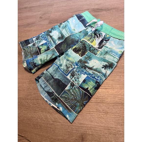 Tommy Bahama Boys Swim Trunks Size 4 Tropical Island Green Blue Board Shorts - Picture 1 of 7